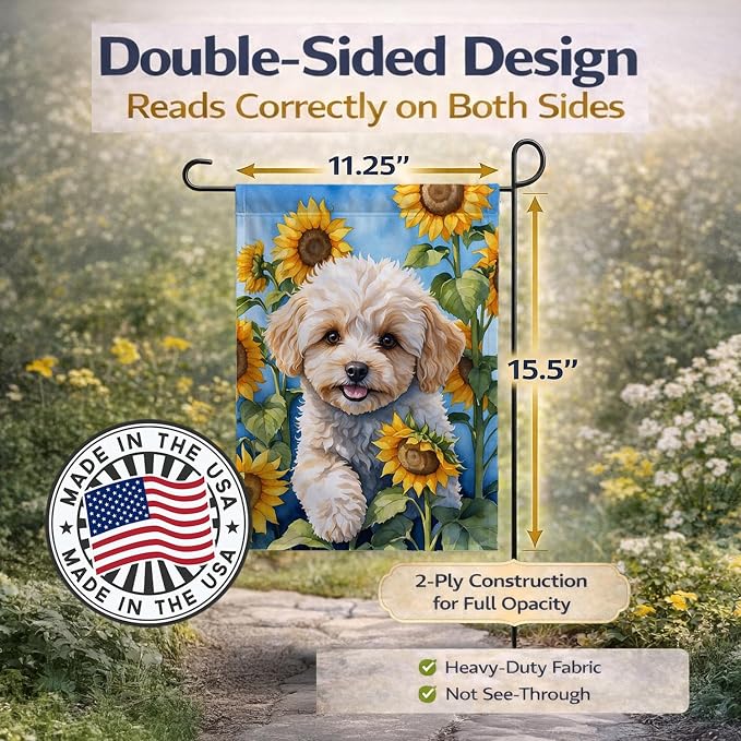 Caroline's Treasures DAC6118GF Maltipoo in Sunflowers Garden Flag Mailbox Flag Decorative Yard Flag Banner Outside Patio Artwork Yard Flower Beds, Garden Size, Multicolor
