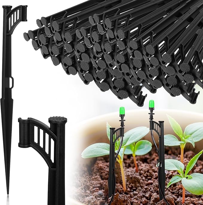 100 Pcs 12.8" Irrigation Drip Support Stakes 1/4 Inch Drip Irrigation Stakes for 1/4 Inch Drip Irrigation Tubing Hose Holder Drip Irrigation Support Stakes for Gardens Irrigation Supplies