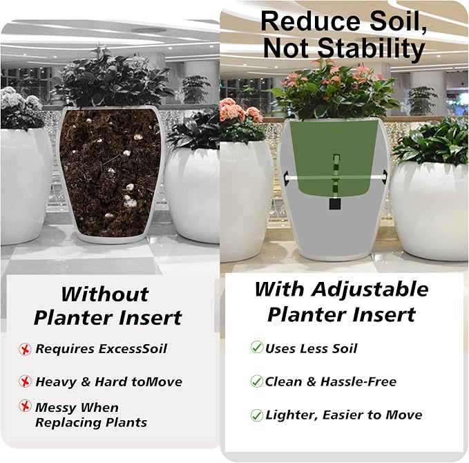 Adjustable Planter Inserts with Dual Telescopic Rods & Cross Connector, Upgraded Adjustable Plant Stand Insert with U-Shaped Clips, Heavy-Duty Plant Lifters for Inside Pots(2, White)