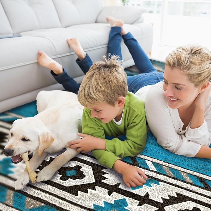 YHSF Southwestern Area Rug, Anti Static & Washable, Blue Lightning, 2ftx3ft | Soft Native American Tribal Floor Rugs for Living Room, Bedroom, Hallways, and More - Easy-to-Clean Home Decors