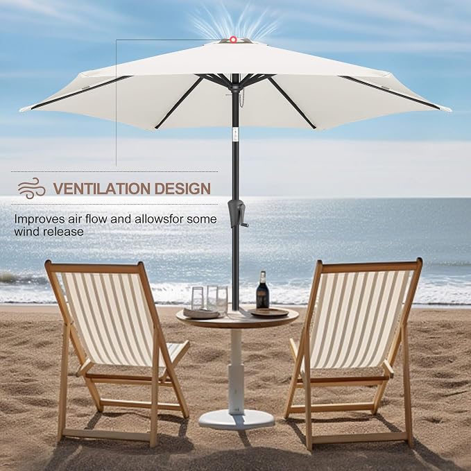 FLAME&SHADE 7.5ft Patio Umbrella - Outdoor Umbrella with Push Button Tilt and Crank for UV Protection, Table Market Umbrella for Garden, Deck, Backyard, Pool and Beach(Ivory)