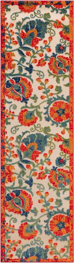 Nourison Home Aloha Red Multicolor 2' x 6' Area Rug - Easy Clean, Non Shedding, Bed Room, Living Room, Dining Room, Kitchen (6' Runner)