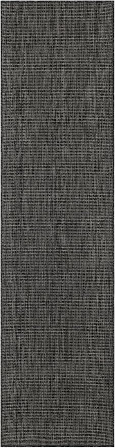 Unique Loom Collection Casual Transitional Solid Heathered Indoor/Outdoor Flatweave Area Rug (2' 7" x 10' Runner, Black/Ivory)