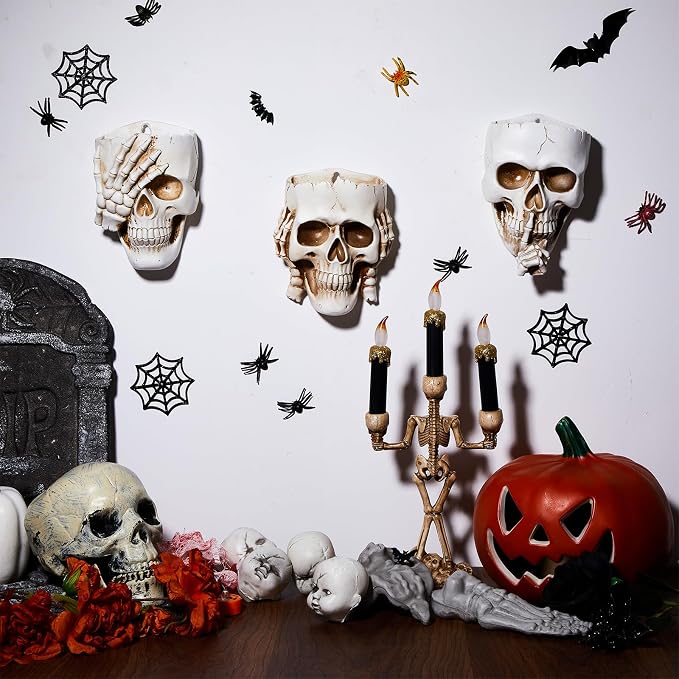 3 Pcs Skull Planter Skeleton Wall Hanging Planter Pot Gothic Spooky Head Face Flower Pot Garden Decor for Festival Party Indoor Outdoor Plants Home Garden Office Decorations(White)