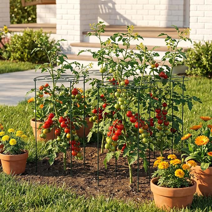 Peony Cages and Supports - 4 Pack Metal Plant Support Ring Outdoor Indoor 11.8" Dx17.7 H Round Garden Stakes with 4 Legs Heavy Potted Flower Grow Trellis for Rose Tomato Vegetables Monstera