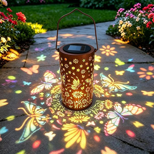 Butterfly Colorful Solar Lantern Outdoor Waterproof, Garden Decor Gifts for Women Mom Grandma, Hanging Solar Lantern Lights Metal Decoration Outside for Yard, Patio, Backyard, Porch