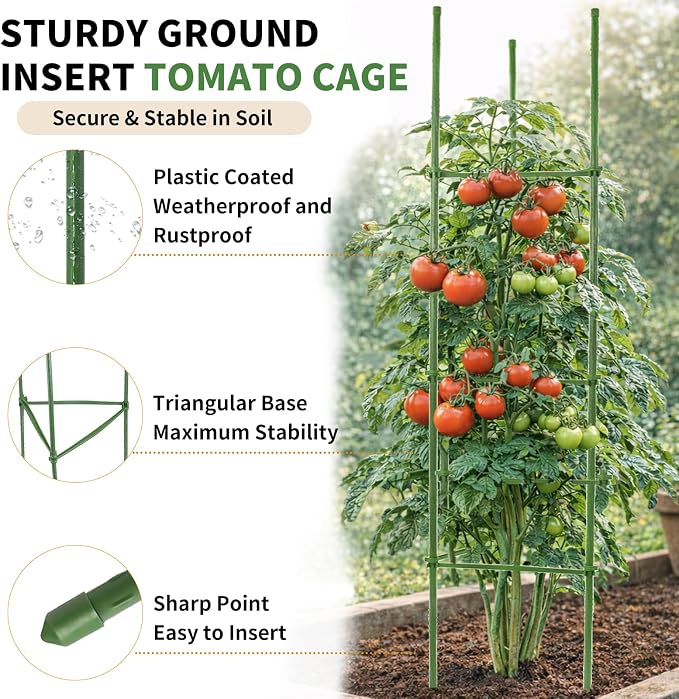 G-LEAF 6 Pack 5ft Tomato Cage for Garden Plant Support, Garden Stakes Tomato Cage, Tomato Cages Plant Stakes for Climbing Plants