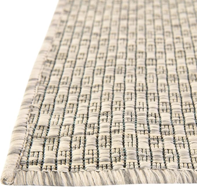Unique Loom Collection Casual Transitional Solid Heathered Indoor/Outdoor Flatweave Area Rug (5' 3" Square, Light Gray/Ivory)