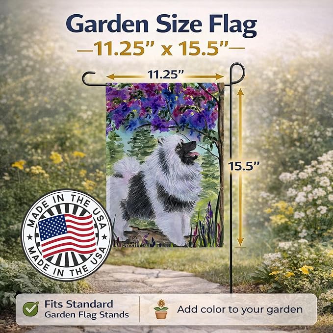 Caroline's Treasures SS8063GF Keeshond Garden Flag Mailbox Flag Decorative Yard Flag Banner Outside Patio Artwork Yard Flower Beds, Garden Size, Multicolor