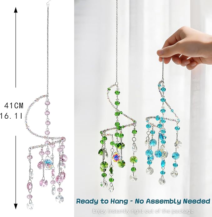 3 Pcs Crystal Suncatchers Wind Chimes, Spiral Sun Catchers Indoor Window | Crystal Wind Chimes Boho Healing Hanging Crystals for Home Garden Wedding Decoration(Pink,Green,Blue)
