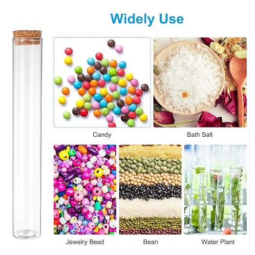 PATIKIL 110ml Test Tubes, 12pcs 7.87x1.18 Glass Clear Flat Bottom Test Tube Containers with Cork Stopper for Bead Party Candy Bath Salt Storage Scientific Experiment Plant Propagation