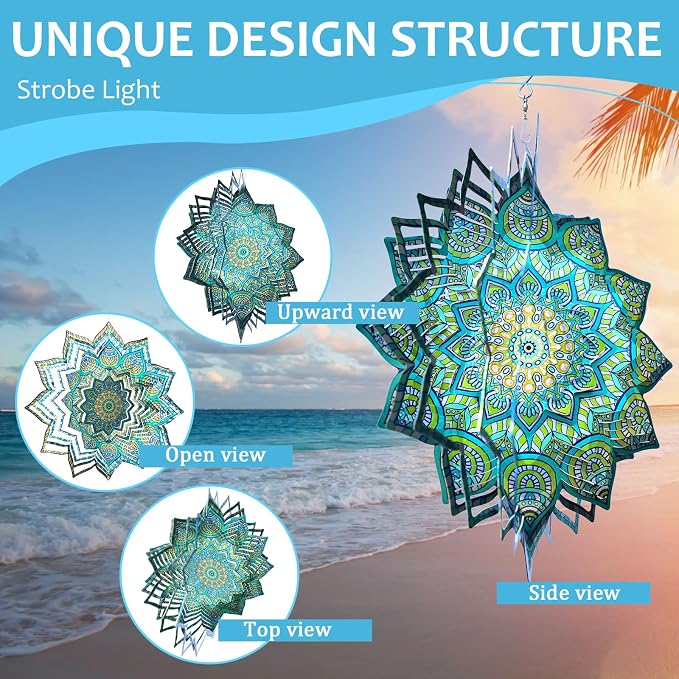 Wind Spinner Mandala Peacock Flower,12In Stainless Steel Wind Spinners Outdoor,3D Yard Art Decorations,Hanging Kinetic Sculptures,Garden Decor,Gifts for Women,Mother,Men,Father,Holidays