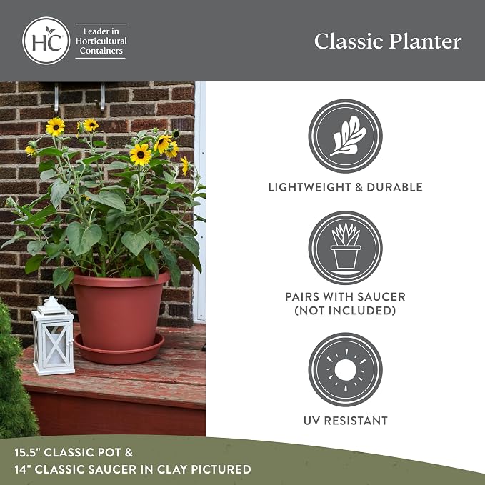 The HC Companies Classic Round Plastic Plant Pot w/Rolled Rim - Lightweight & UV Resistant Flower Pot for Herbs & More - Outdoor & Indoor Plant Pots w/Drainage (8.5 inch Warm Gray, Pack of 1)