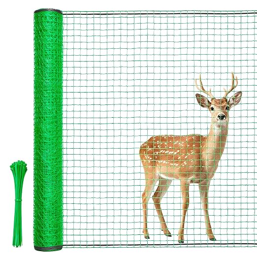 Deer Fence, RIFNY 4 x 50 FT Plastic Mesh Fencing Netting for Garden Outdoor Yard, Temporary Fence to Protect Plants Fruit and Ideal for Deer Dogs Chicken (Green)