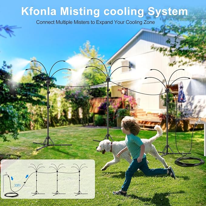 Standing Misters for Outside Patio, Adjustable Height 5.3 FT Stand Misting System for Cooling Outdoor, Water Mister for Mist Playing, Patio Cooling, Backyard