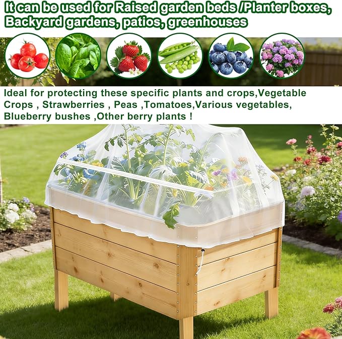 2 Pack Garden Netting for Raised Beds, Fine Mesh Bird Netting Barrier Screen with Zipper Drawstring Garden Bed Plant Cover for Protect Vegetable Fruits Crop from Animals Pest Insect, 2.3×2.3×2Ft