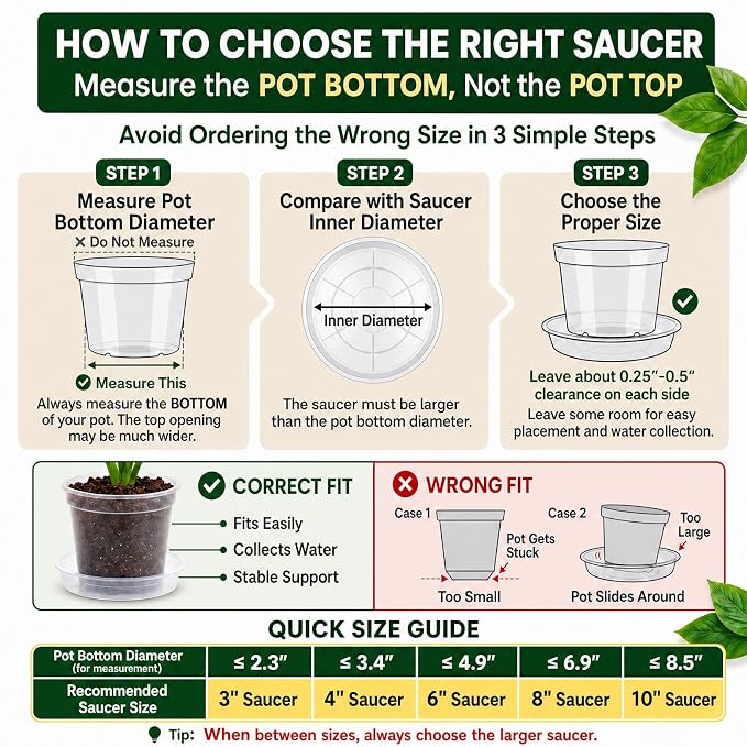FUIJOL 6 Pack Clear Plant Saucer, Durable Plant Drip Trays Saucers for Pots, No Holes Water Catcher Trays for Indoor Outdoor Planter, Sturdy Base Plate (10", Clear)