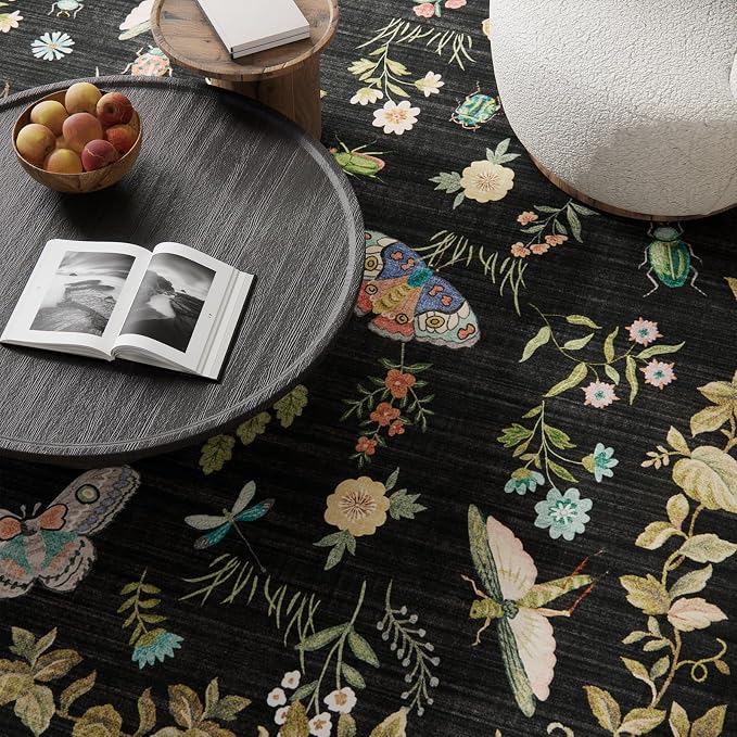 Machine Washable Rugs for Living Room: 6x9 Area Rugs Stain Resistant Non Slip Low Pile Lightweight Soft Carpets Rug for Bedroom Kitchen Dining Room Nursery Kids Room Farmhouse Home Office Indoor