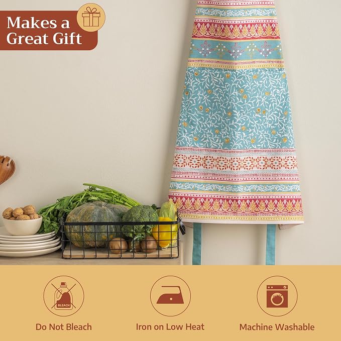 Maison d' Hermine Aprons for women with Pocket 100% Cotton (27.50"x31.50") | Adjustable Neck Strap & long ties Apron Men Chef Wedding Cooking Gardening Server Maid