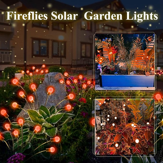 6-Pack Red Solar Outdoor Light for Garden Decorations, 48 LED Super Bright Solar Firefly Lights (Sway by Wind), New Upgraded Fairy Lights Outdoor Waterproof for Outside Pathway Patio Yard Porch(Red)