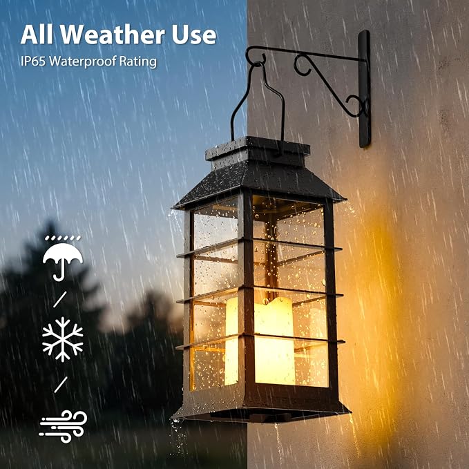 Otdair Solar Lanterns Outdoor Waterproof 4 Pack, 8.62" Retro Solar Lantern with Glass LED Flickering Flameless Candle,Lanterns Decorative Outdoor for Gift, Yard, Garden, Patio, Balcony,Porch, Party