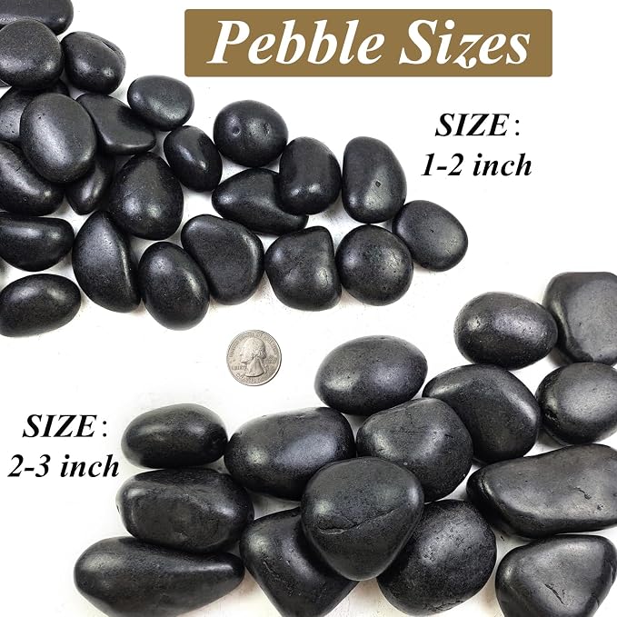 FANTIAN 40 Pounds Black Natural River Pebbles – 2-3 Inch Decorative Black Ornamental River Pebbles for Garden Landscaping, Home Décor, Outdoor Paving, Fountain Decoration