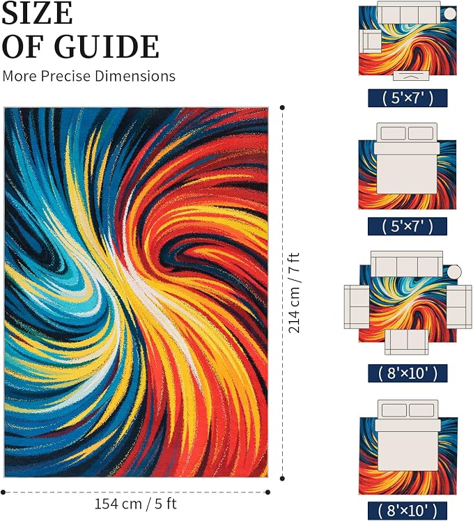 Abstract Colorful Area Rugs 5x7,Uniqe Milky Way Cool Rugs Washable,Spiral Galaxy Funky Rug for Bedroom,Non Slip Art Rug for Kitchen,Dining Room,Living Room