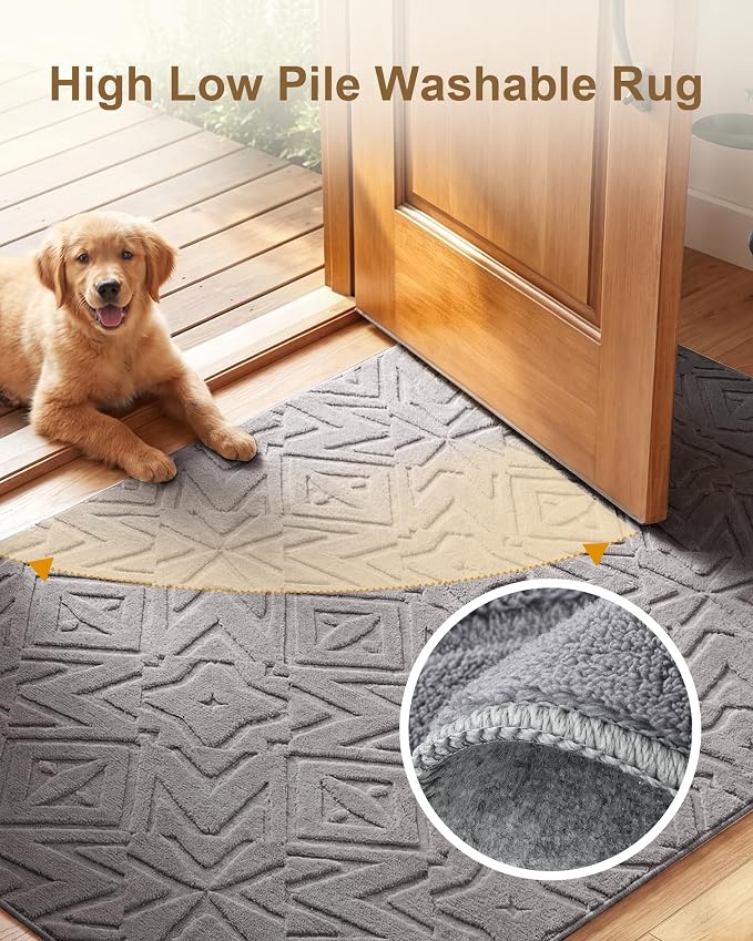 Carvapet 6x9 Area Rug Dark Gray Geometric Soft Plush Washable Carpet | High-low pile texture, luxurious soft plush, skid-resistant backing for living room and dining room floor decor