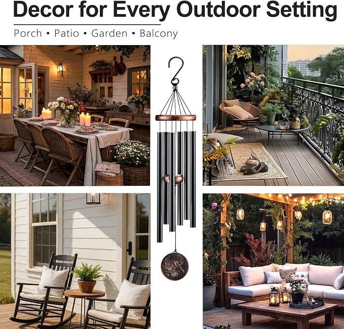 Wind Chimes for Outside, Vintage Hummingbird Deep Tone Wind Chime, Large Outdoor Hanging Decor for Patio Porch Balcony Garden, Gifts for Women Mom Grandma (32” Hummingbird)