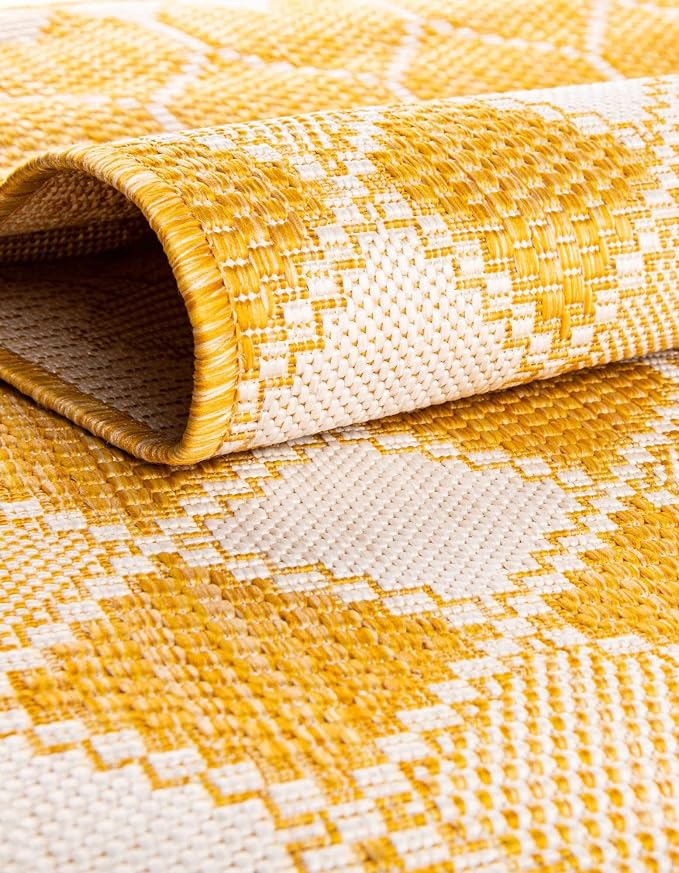 Unique Loom Outdoor Trellis Collection Area Rug - Traliccio (4' 1" Round, Yellow/ Ivory)
