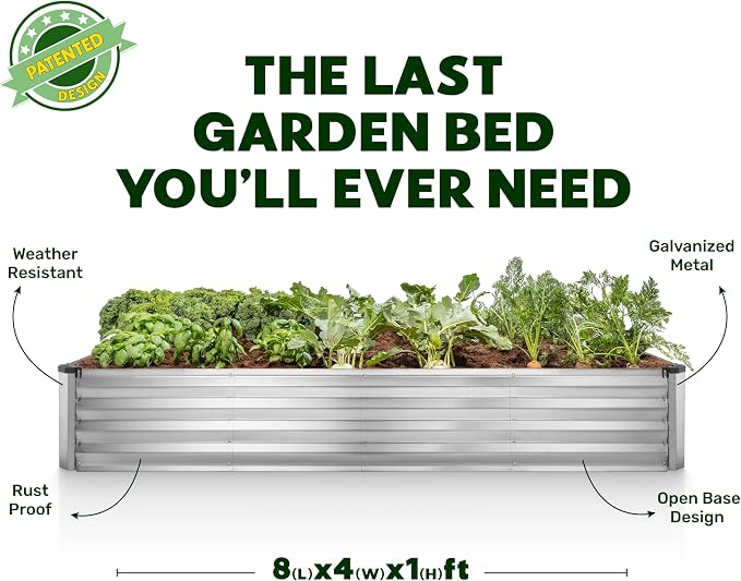 Plant & Plot Galvanized Raised Garden Beds Outdoor // 8×4×1 ft (2-Pack) Planter Raised Beds for Gardening, Vegetables, Flowers // Large Metal Garden Box (Silver) // Patented Tool-Free Design