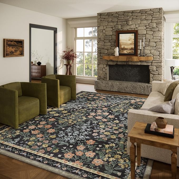 9x12 Rugs for Living Room: Washable Area Rugs for Bedroom Vintage Stain Resistant Non Slip Low Pile Large Carpet Rug for Kitchen Dining Room Farmhouse Kids Room Nursery