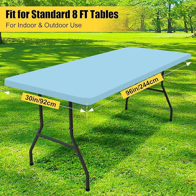 Smiry 6 Pack Rectangle Picnic Table Cloth, Waterproof Elastic Fitted Tablecloths, Washable Polyester Rectangular Patio Table Cover for Camping, Indoor and Outdoor (Light Blue, 30"x96")