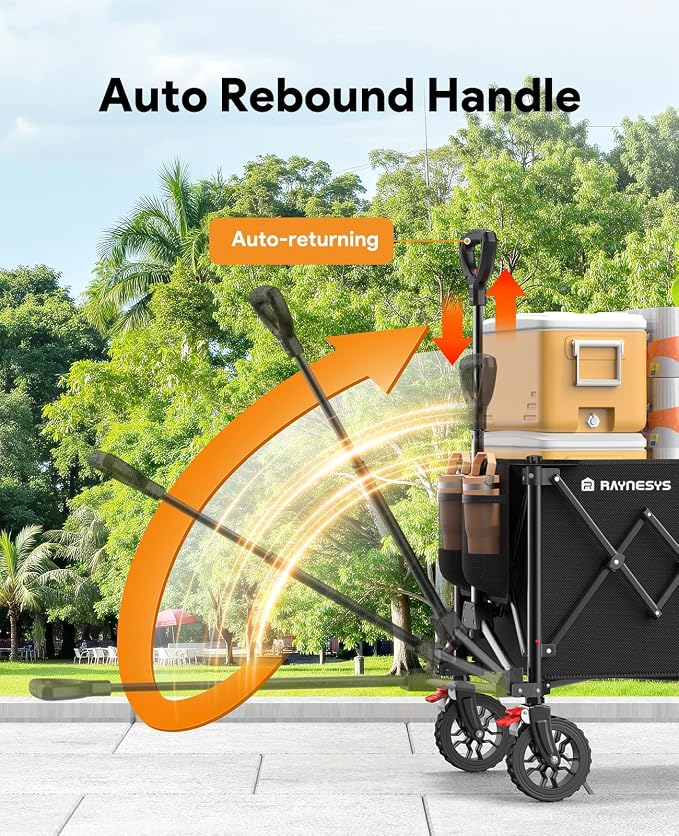 Collapsible Foldable Wagons with Wheels, 440lbs Capacity Wagons Carts Foldable, Utility Wagon Carts with Brakes for Grocery, Camping, Sports