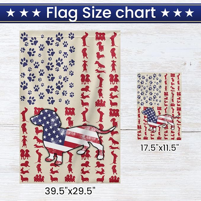 FLAGWIX 4th of July Decorations American Dog Garden Flag - Garden American Flags for Outside 11.5" x 17.5" - Dachshund Gifts for Women Men, Dog Gifts for Outside Decorations for Yard