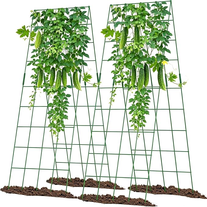 2 Pack Cucumber Trellis, 59" High Foldable A-Frame Garden Trellis for Raised Bed Garden Grow Support with Plant Support Clips Ties for Cucumber,Tomato, Climbing Plants and Flowers