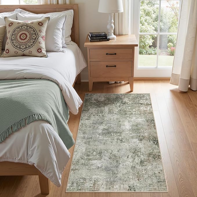 Tortania Area Rug Living Room Rugs - 3x5 Washable Soft Neutral Boho Moroccan Farmhouse Mat Indoor Floor Carpet for Bedroom Under Dining Table Home Office Decor - Olive Brown