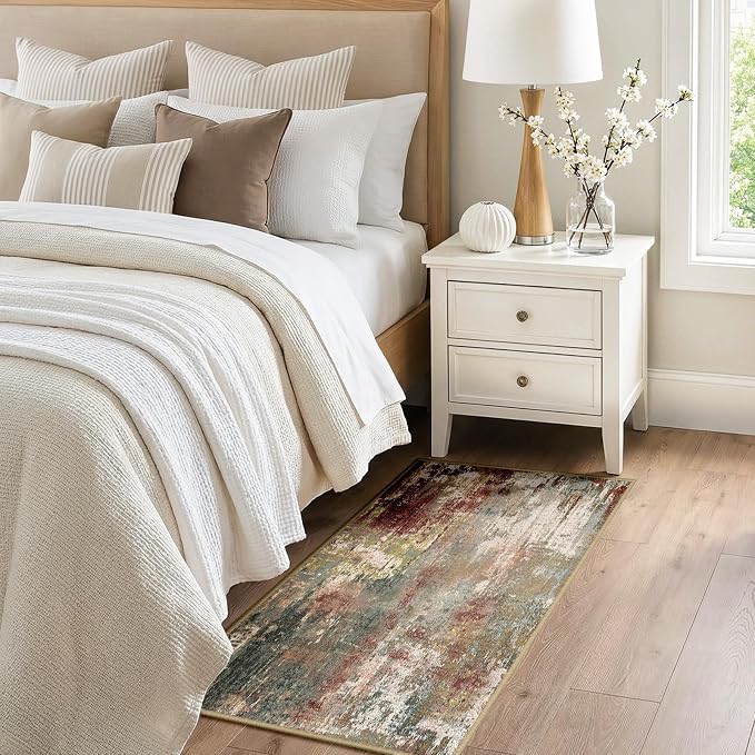 RELEANY Washable 2'x4' Abstract Area Rug for Living Room Rustic Brown | Carpet for Bedroom, Kitchen, Office, Hallway and Entryway, Printed Pattern, Non‑Slip, Soft, Stain‑Resistant, Easy to Clean