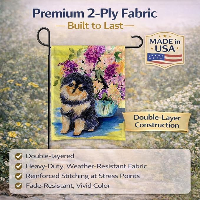 Caroline's Treasures SS8290GF Pomeranian Garden Flag Mailbox Flag Decorative Yard Flag Banner Outside Patio Artwork Yard Flower Beds, Garden Size, Multicolor