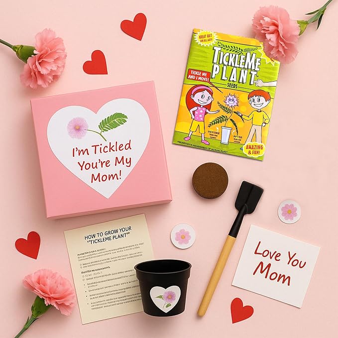 Birthday Gift for Mom – TickleMe Plant that Moves When Touched – Adult Plants Can Produce Pink Flowers – Unique Gift for Mom from Daughter, Son or Kids – Easy Indoor Grow Kit