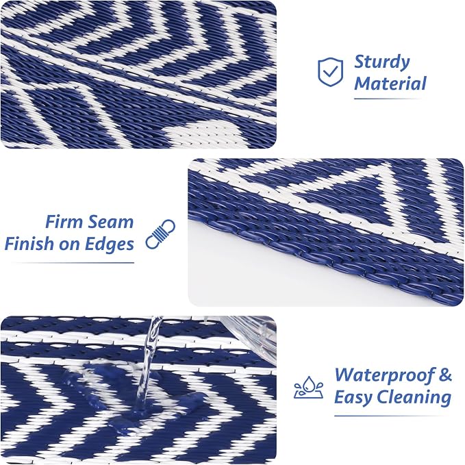 StepLively Outdoor Rug 6x9 ft, Reversible Waterproof Outdoor Plastic Straw Rug, Patio Rug Waterproof, Outdoor Large Area Rug for RV, Camping, Garden, Porch, All-Weather & Easy to Clean(Blue)