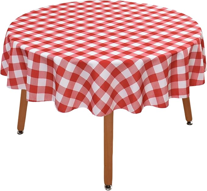 Waterproof Plaid Tablecloth Fabric - Round 58 Inch Classic Gingham Checker Table Cloth for Indoor/Outdoor Use - Buffalo Table Cover for Picnics, BBQs, and Parties