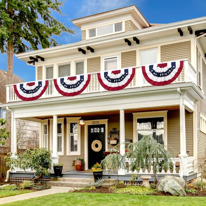 DanCoom 4 Pack American Fan Bunting for Outside 2 x 4 FT American Pleated Fan Flag,American Flag Bunting Patriotic Decorations Bunting Flags for Outdoor Yard Party,Memorial Day Decorations Flags