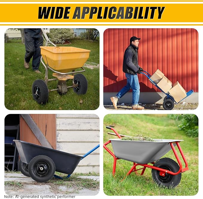 MZREXN 4.80/4.00-8" Tire and Wheel, 16" Pneumatic Wheelbarrow Tire | 5/8"&3/4" Bearings,3"-7"Centered Hub,Fit Hand Truck/Garden Carts/Yard Wagon/Utility Carts/Dolly/Trolley,Black 2pcs