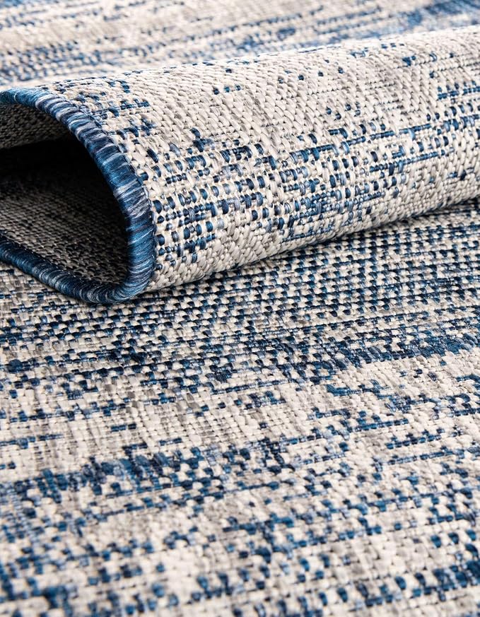Unique Loom Outdoor Modern Collection Area Rug - Cartago (10' Round, Blue/ Ivory)