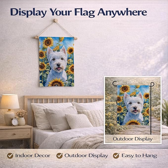 Caroline's Treasures DAC6173GF Westie in Sunflowers Garden Flag Mailbox Flag Decorative Yard Flag Banner Outside Patio Artwork Yard Flower Beds, Garden Size, Multicolor