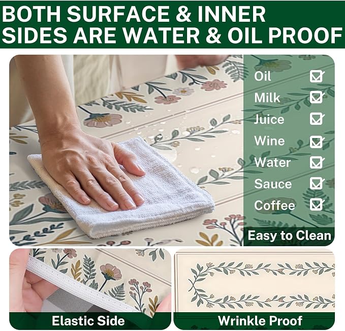 Picnic Table Cover with Bench Covers Elastic Edges, Floral Vintage Camper Fitted Table Cover, Outdoor Camping Essentials 72 Inch 3PCS, Waterproof Camping Fitted Tablecloth with Drawstring Bag