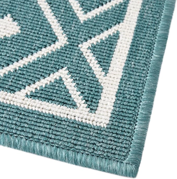 Unique Loom Outdoor Trellis Collection Area Rug - Kafes (2'x 8' Runner, Teal/ Ivory)