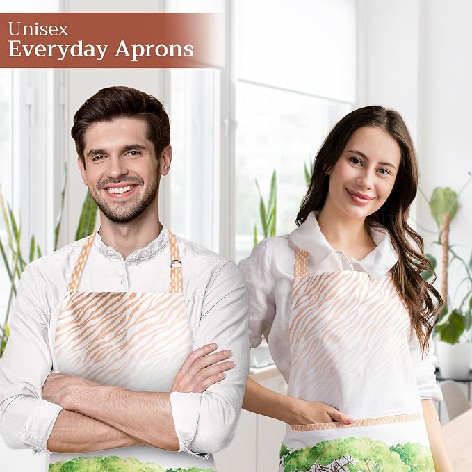 Maison d' Hermine Aprons for women with Pocket 100% Cotton (27.50"x31.50") | Adjustable Neck Strap & long ties Apron Men Chef Wedding Cooking Gardening Server Maid
