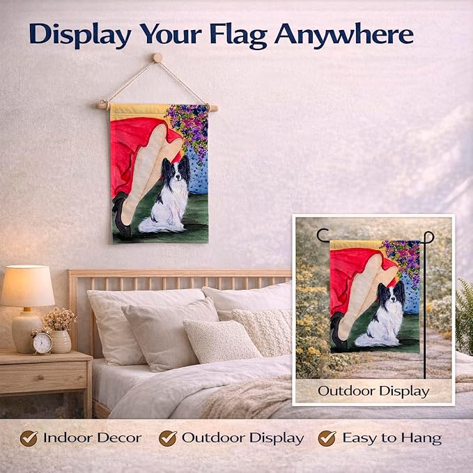 Caroline's Treasures SS8523GF Lady with her Papillon Garden Flag Mailbox Flag Decorative Yard Flag Banner Outside Patio Artwork Yard Flower Beds, Garden Size, Multicolor